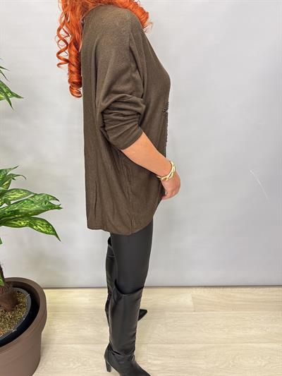 MNS 86511 İTALYAN LİKRALI YUMUŞAK YILDIZ PAYET DETAY BLUZ  46 BEDENE UYUMLU Kahve