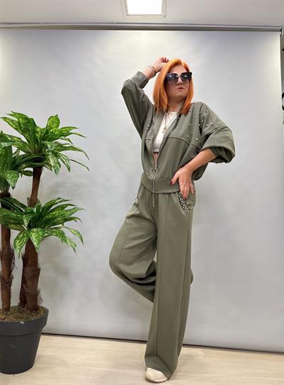 MNS 9516 İTALYAN TAŞ DETAY ULTRA MODAL PANTOLON YEŞİL