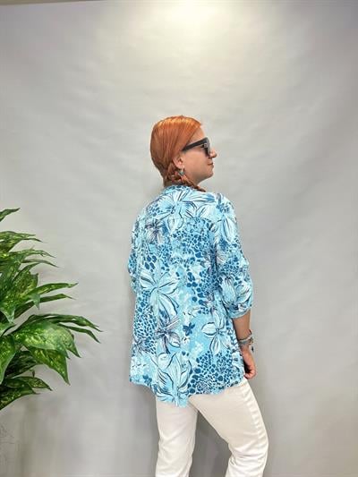 MNS 0055 İTALYAN PAYET DETAY  BLUZ MAVİ  44 BEDENE KADAR UYGUNDUR