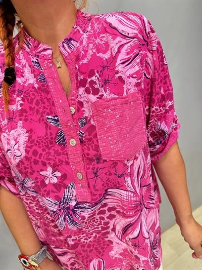 MNS 0055 İTALYAN PAYET DETAY  BLUZ PEMBE  44 BEDENE KADAR UYGUNDUR