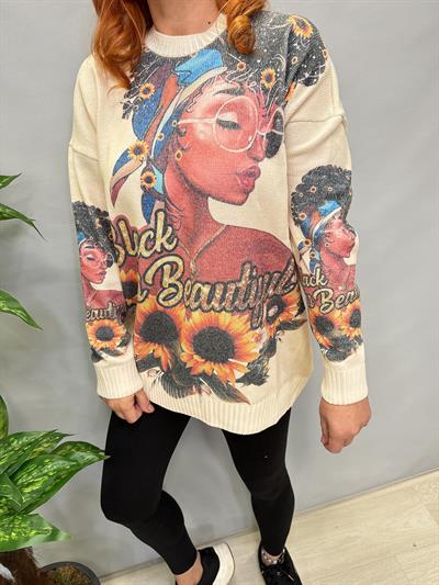 MSN 5067 DİJİTAL BASKI TRİKO BLUZ  BLACK WOMAN 44 BEDENE KADAR UYUMLUDUR 