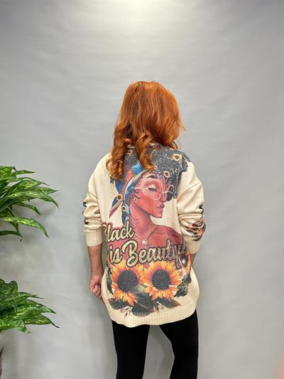 MSN 5067 DİJİTAL BASKI TRİKO BLUZ  BLACK WOMAN 44 BEDENE KADAR UYUMLUDUR 