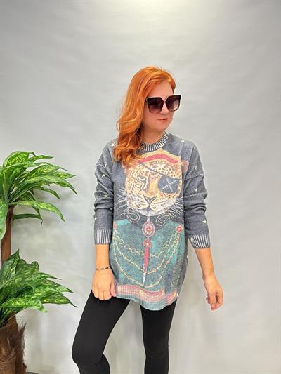 MSN 5067 DİJİTAL BASKI TRİKO BLUZ  KAPLAN  44 BEDENE KADAR UYUMLUDUR 