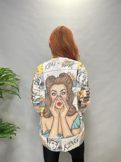 MSN 5067 DİJİTAL BASKI TRİKO BLUZ WOW YAZI DETAY 44 BEDENE KADAR UYUMLUDUR 