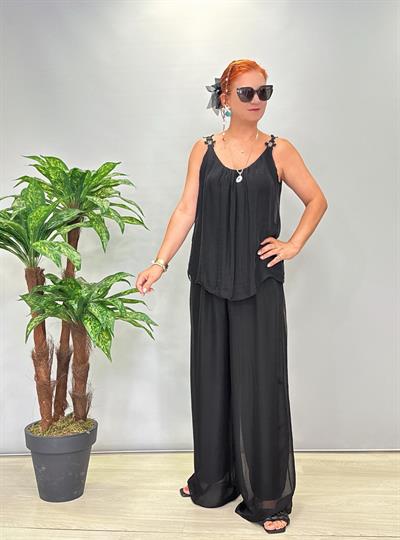 PK 6621  Italyan İpek Pantolon Siyah