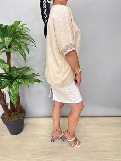 PMK 4046 Payetli Çiçek Detay Pamuklu Bluz Taş