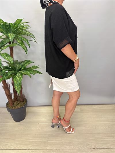 PMK 4046 Payetli Çiçek Detay Pamuklu Bluz Siyah