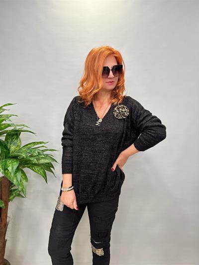 ANG R 116  İTALYAN BROŞU ÇIKABİLEN KAZAK ANGORA SİYAH