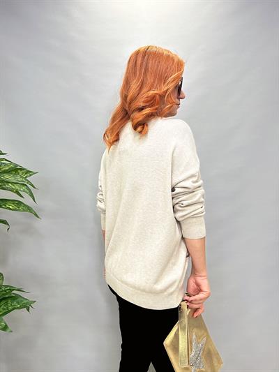 R 3251 V YAKA SİLÜET DETAY ANGORA KAZAK EKRU