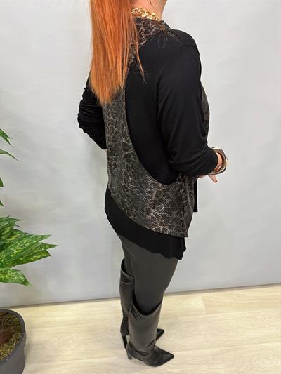 (TAKIMDIR) YLK LEOPAR DESENLİ YELEKLİ TAKIM SİYAH