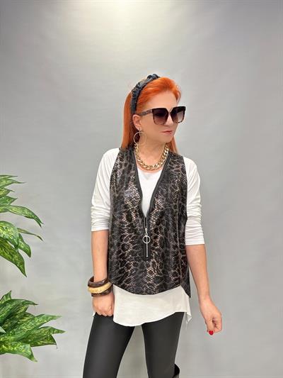 (TAKIMDIR) YLK LEOPAR DESENLİ YELEKLİ TAKIM BEYAZ