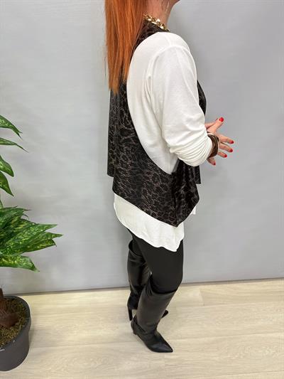 (TAKIMDIR) YLK LEOPAR DESENLİ YELEKLİ TAKIM BEYAZ