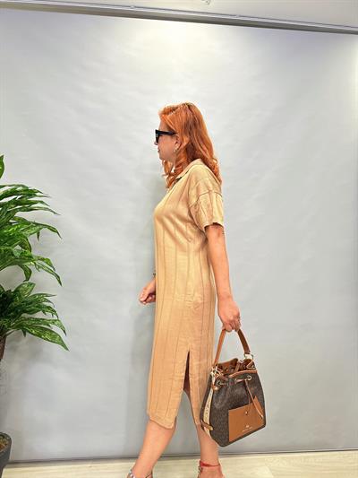 WH022  POLO YAKA  TRİKO ELBİSE  42 BEDENE KADAR UYUMLUDUR  VİZON   boyum 1.64