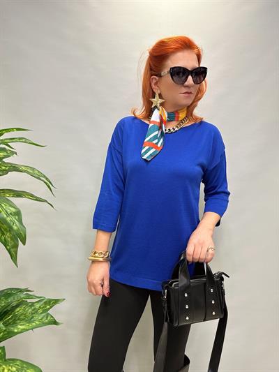 YNY MNS 31050 DAMLA DETAY YARIM KOL İNCE TRİKO SAKS MAVİ