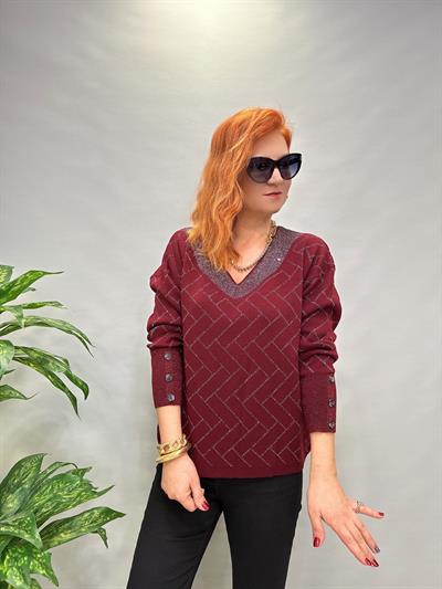 YNY MNS 21124 SİMLİ KOL DÜĞME DETAY TRİKO BORDO