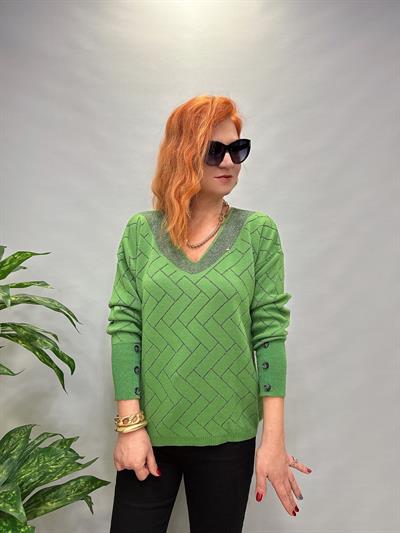 YNY MNS 21124 SİMLİ KOL DÜĞME DETAY TRİKO YEŞİL