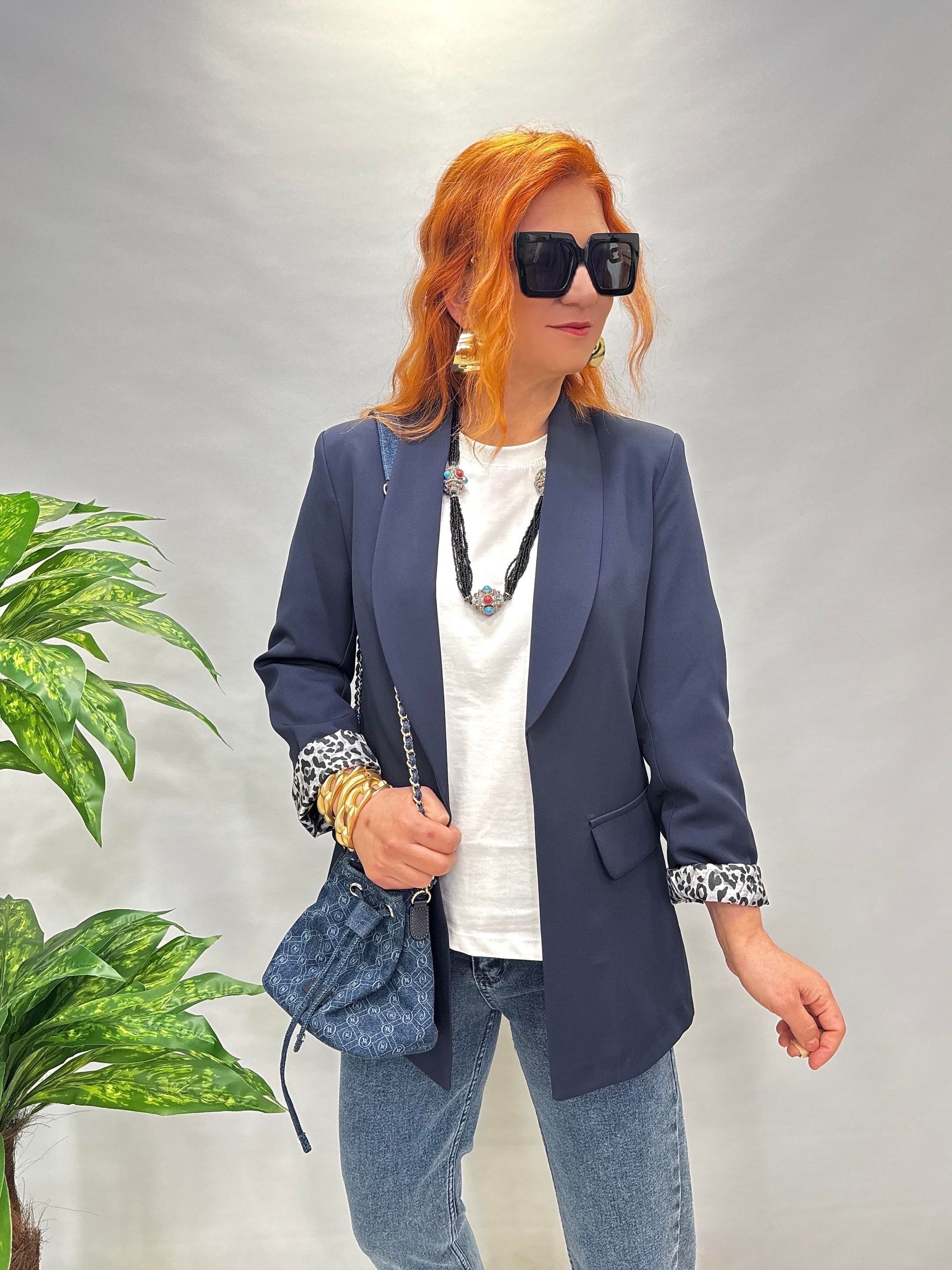  146 İÇİ LEOPAR DESENLİ BLAZER CEKET LACİVERT