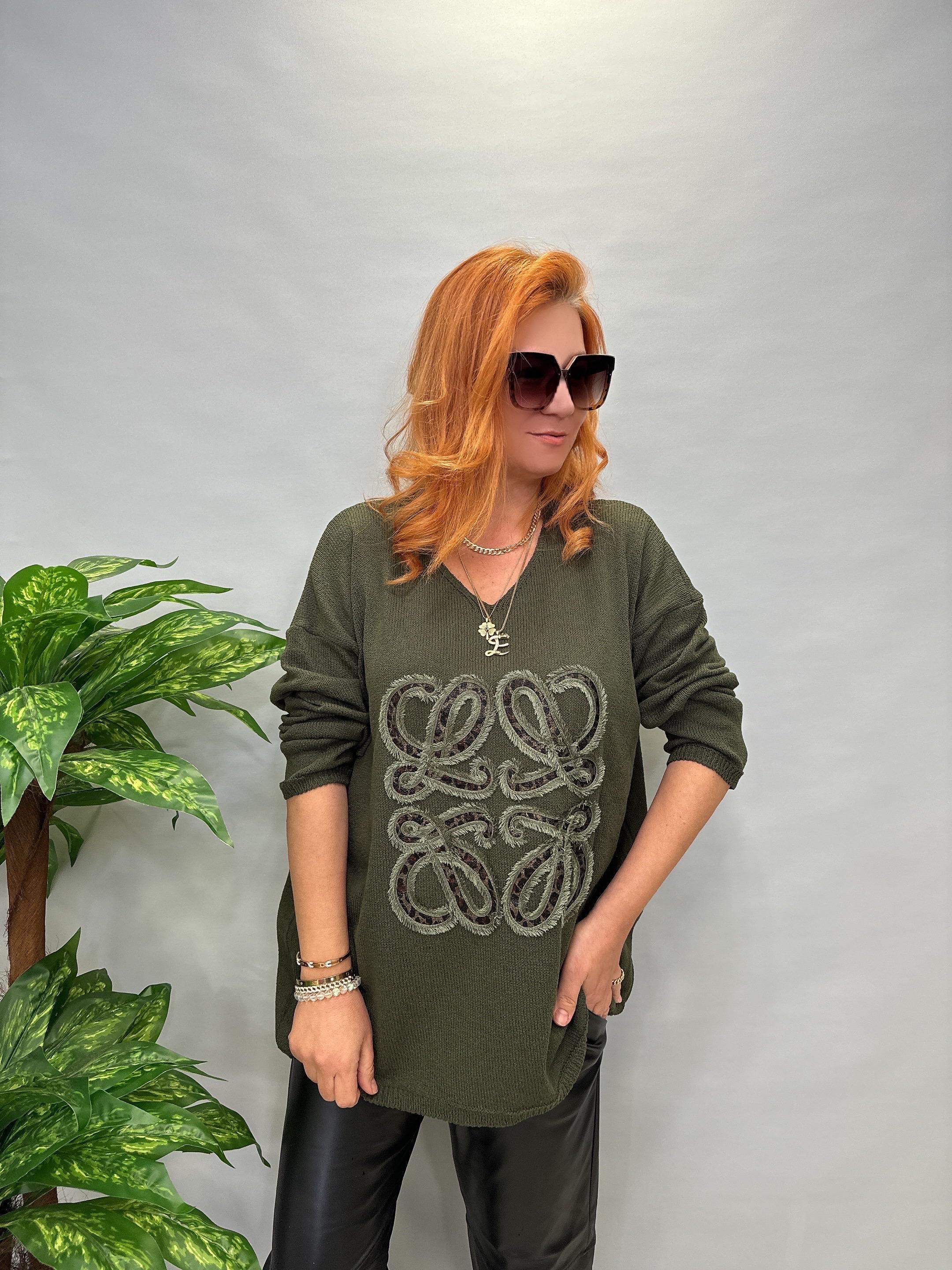 0016 V YAKA LEOPAR DETAY TRİKO YEŞİL