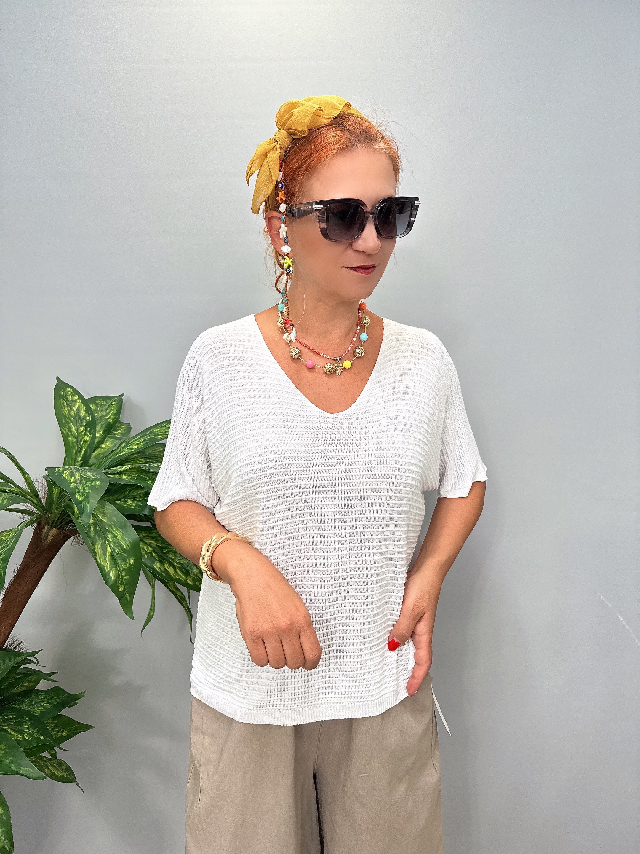 0508 Italyan Merserize Bluz Beyaz