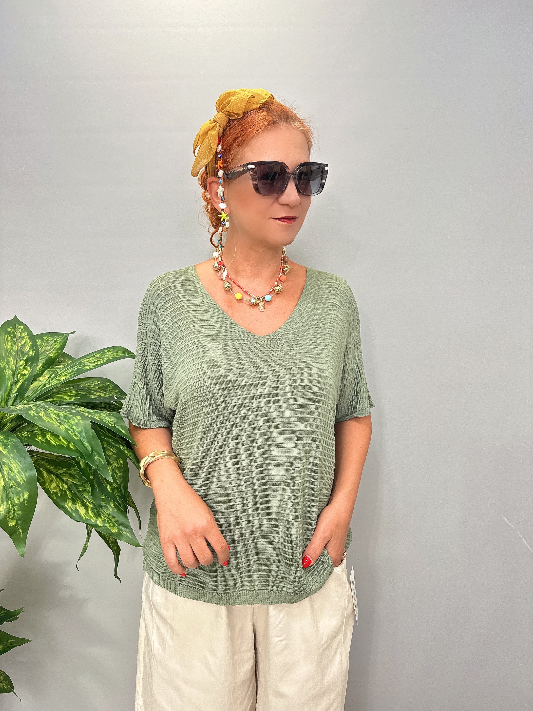 0508 Italyan Merserize Bluz Haki