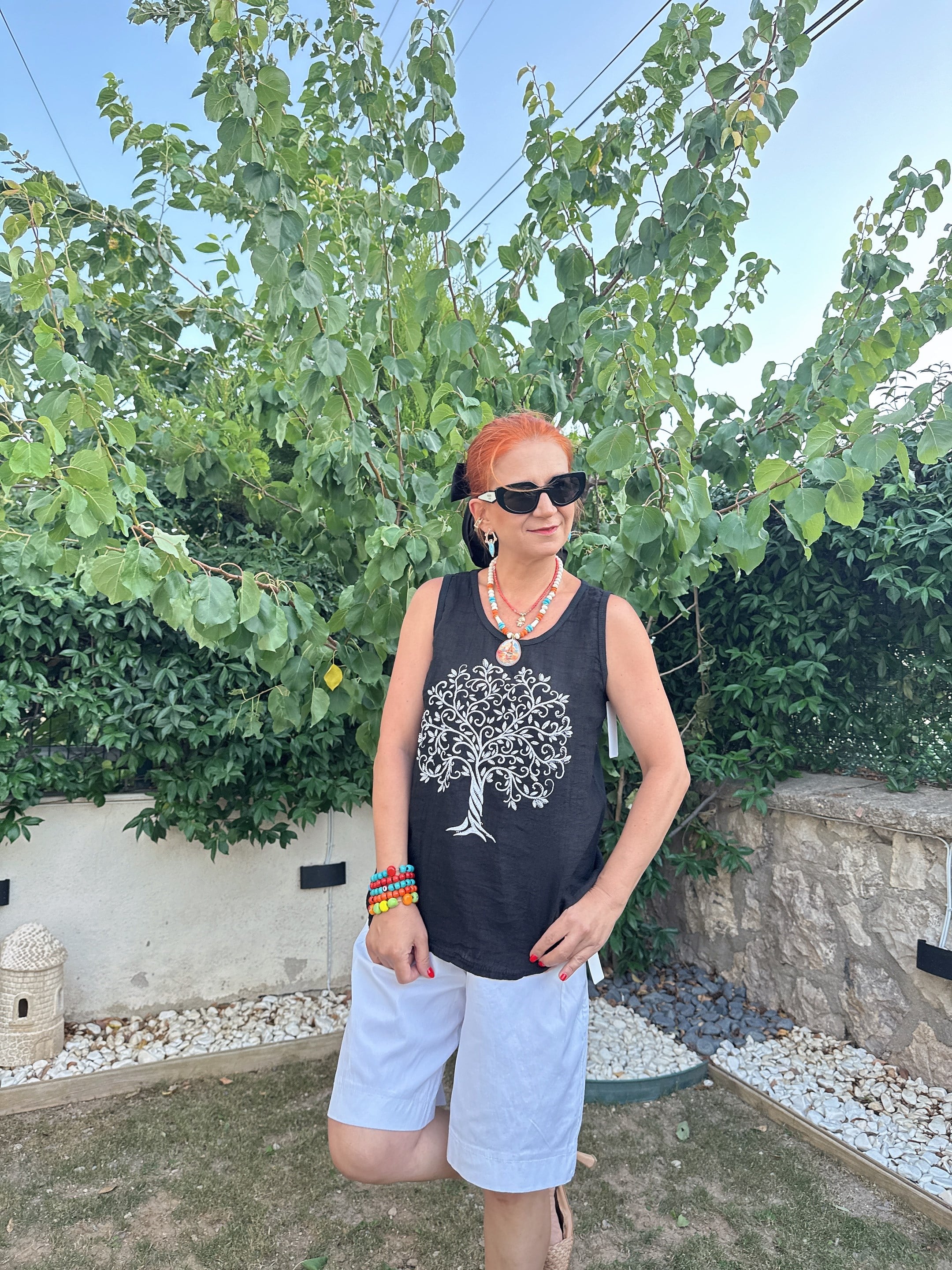 0723 Italyan Hayat Ağacı Bluz Siyah
