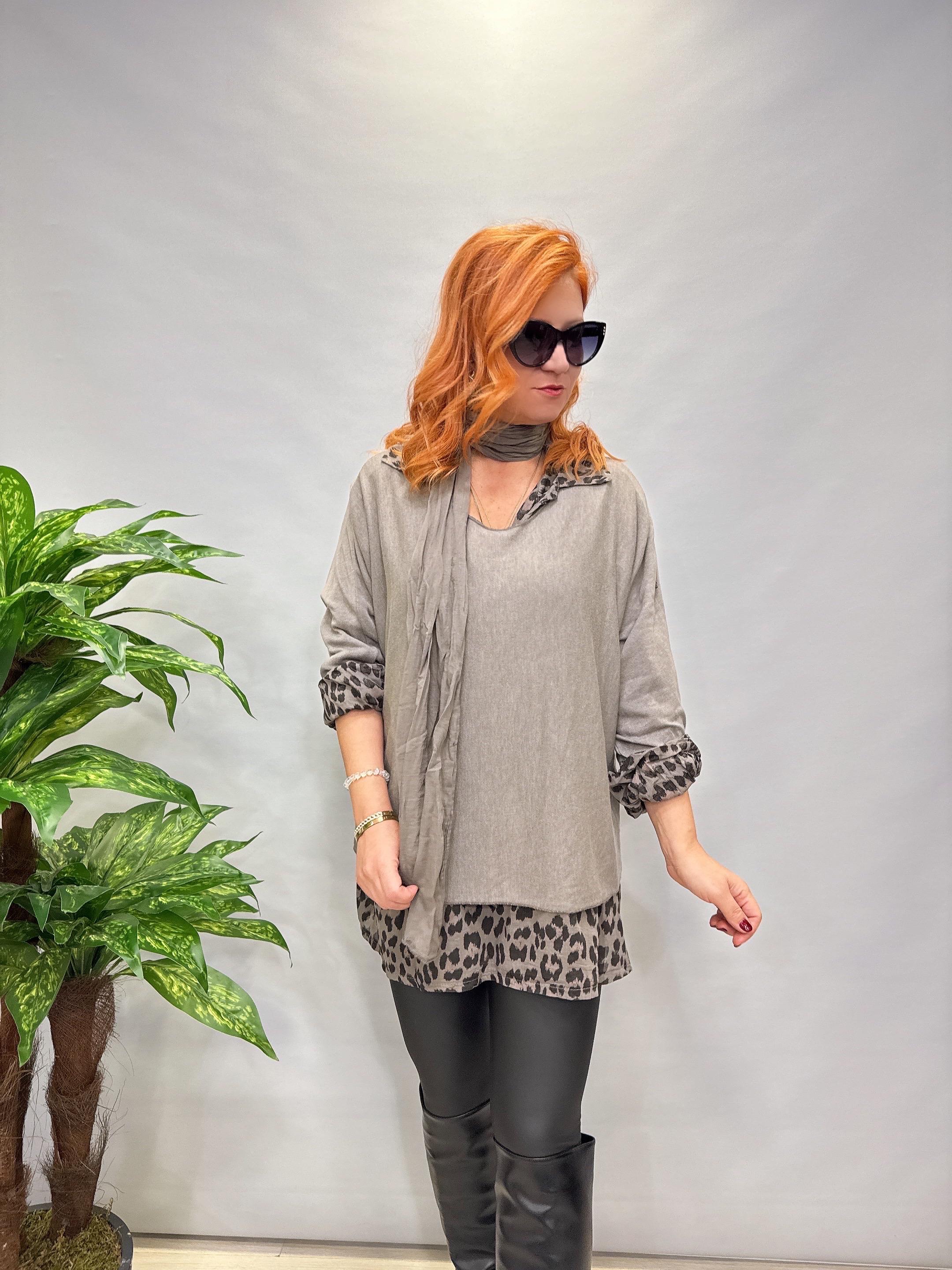 0909 İTALYAN FULAR DETAY GÖMLEKLİ TRİKO VİZON