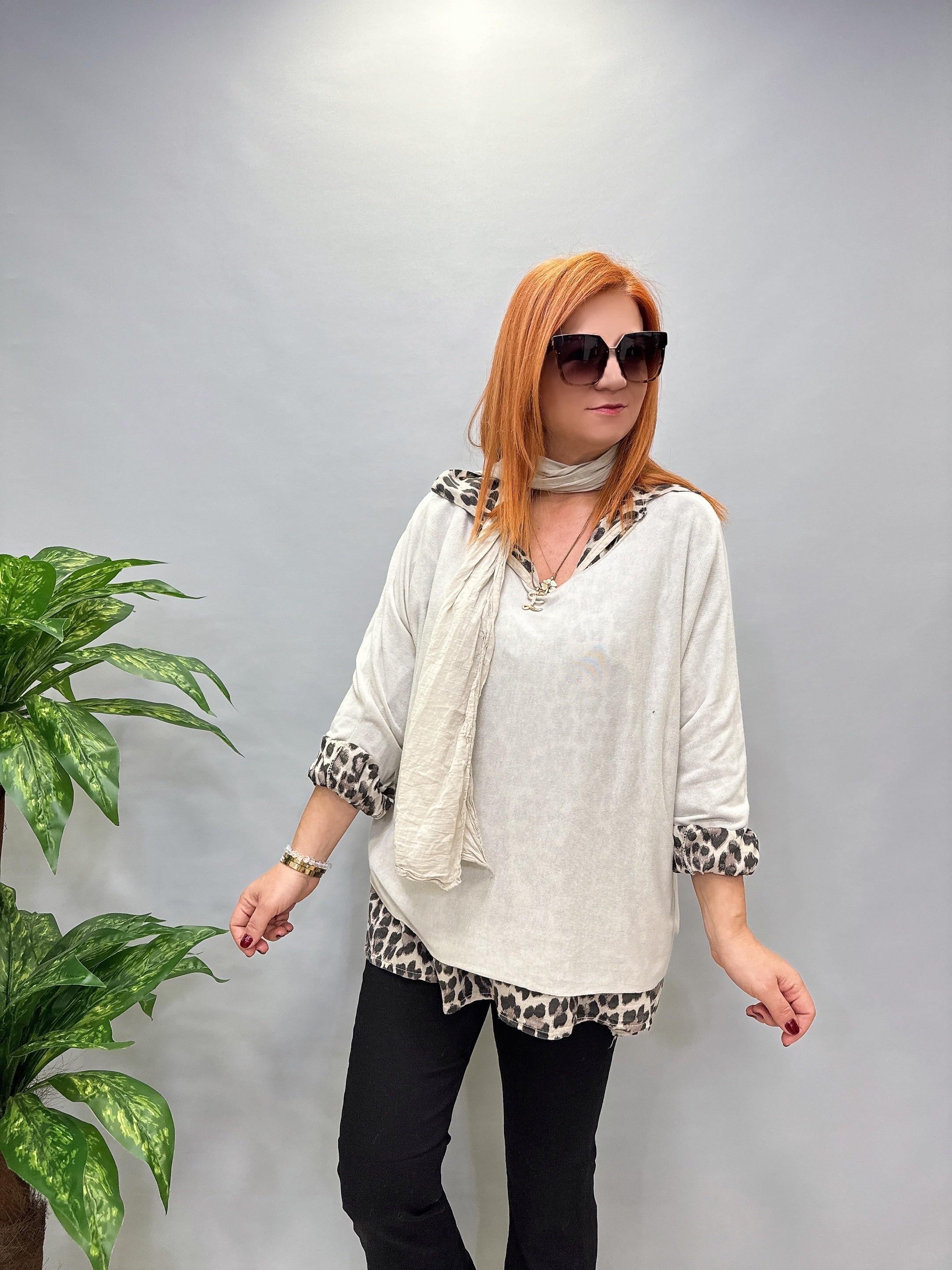 0909 İTALYAN FULAR DETAY GÖMLEKLİ TRİKO TAŞ