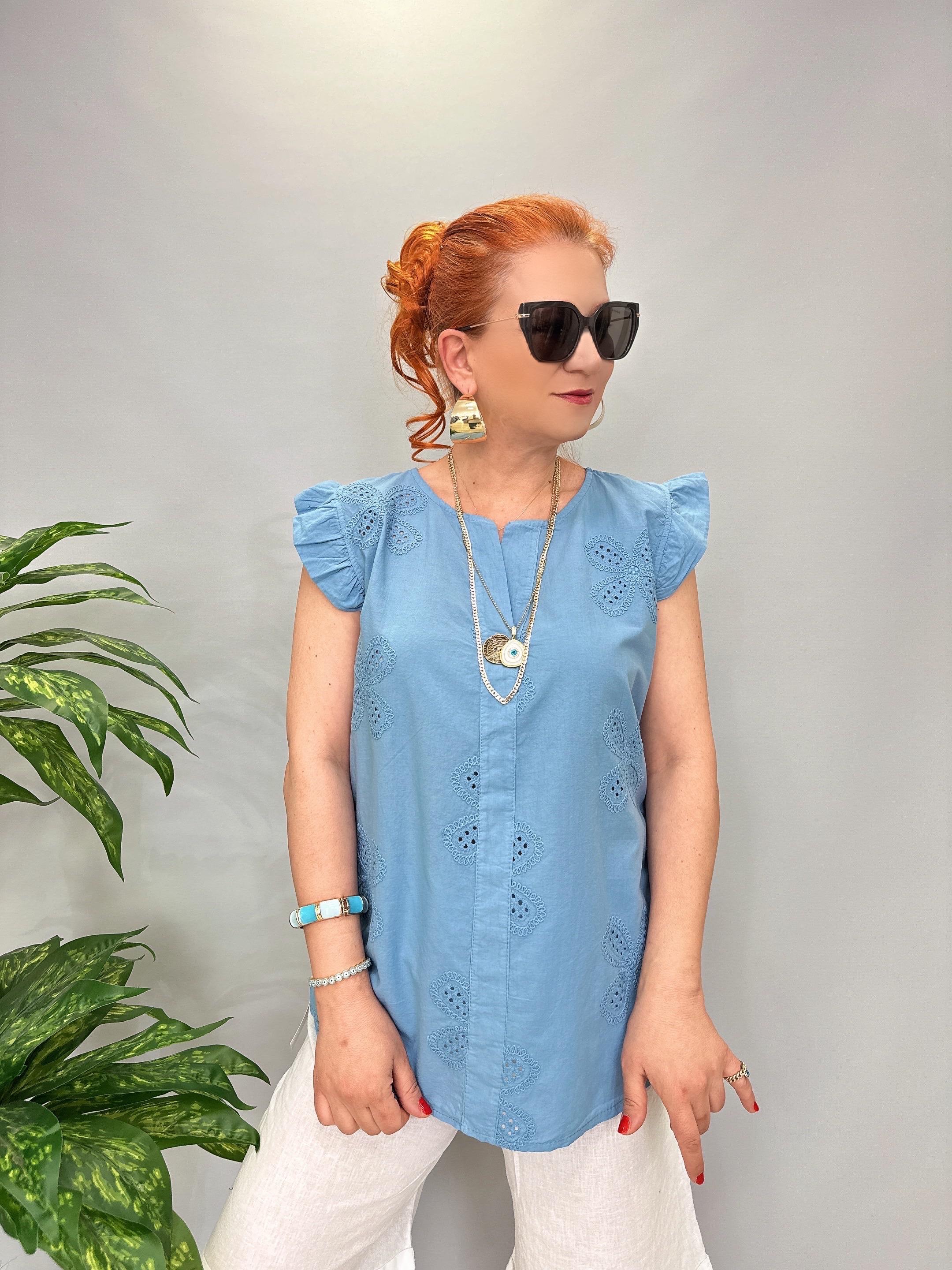 1010 Fisto Detay Bluz Mavi