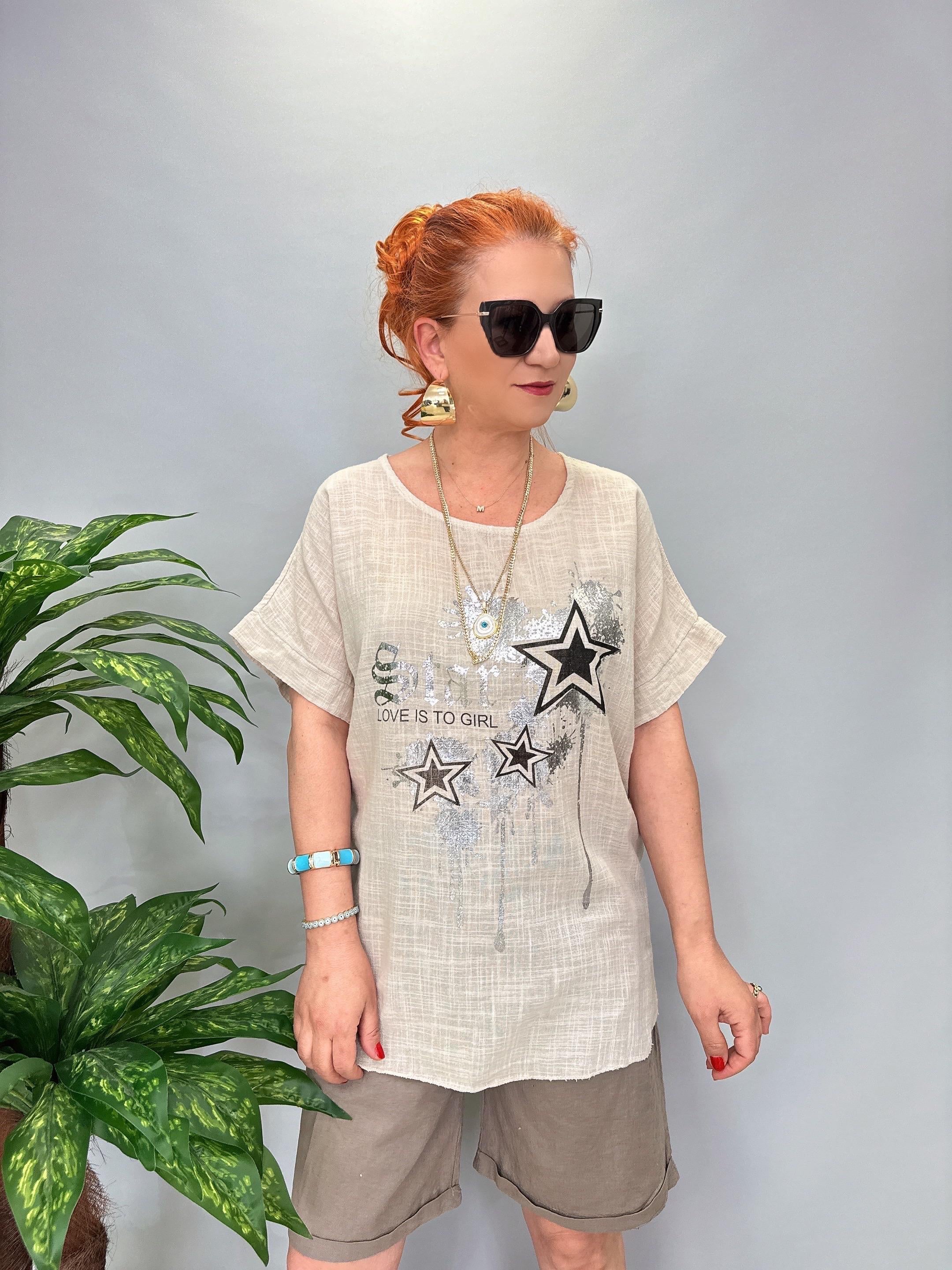 1010 Italyan Desenli Bluz Taş