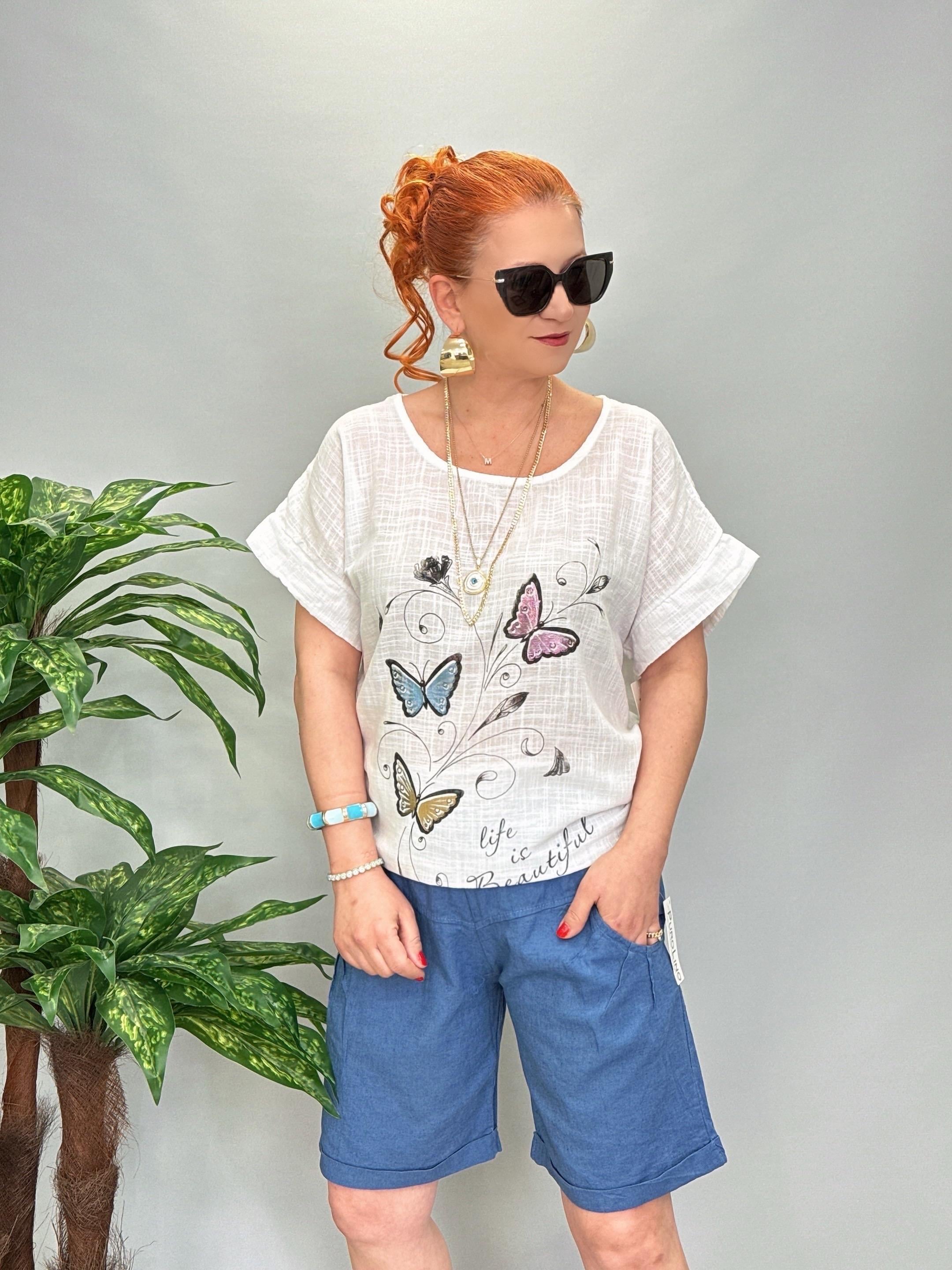 1010 Pamuk Keten Şort Mavi