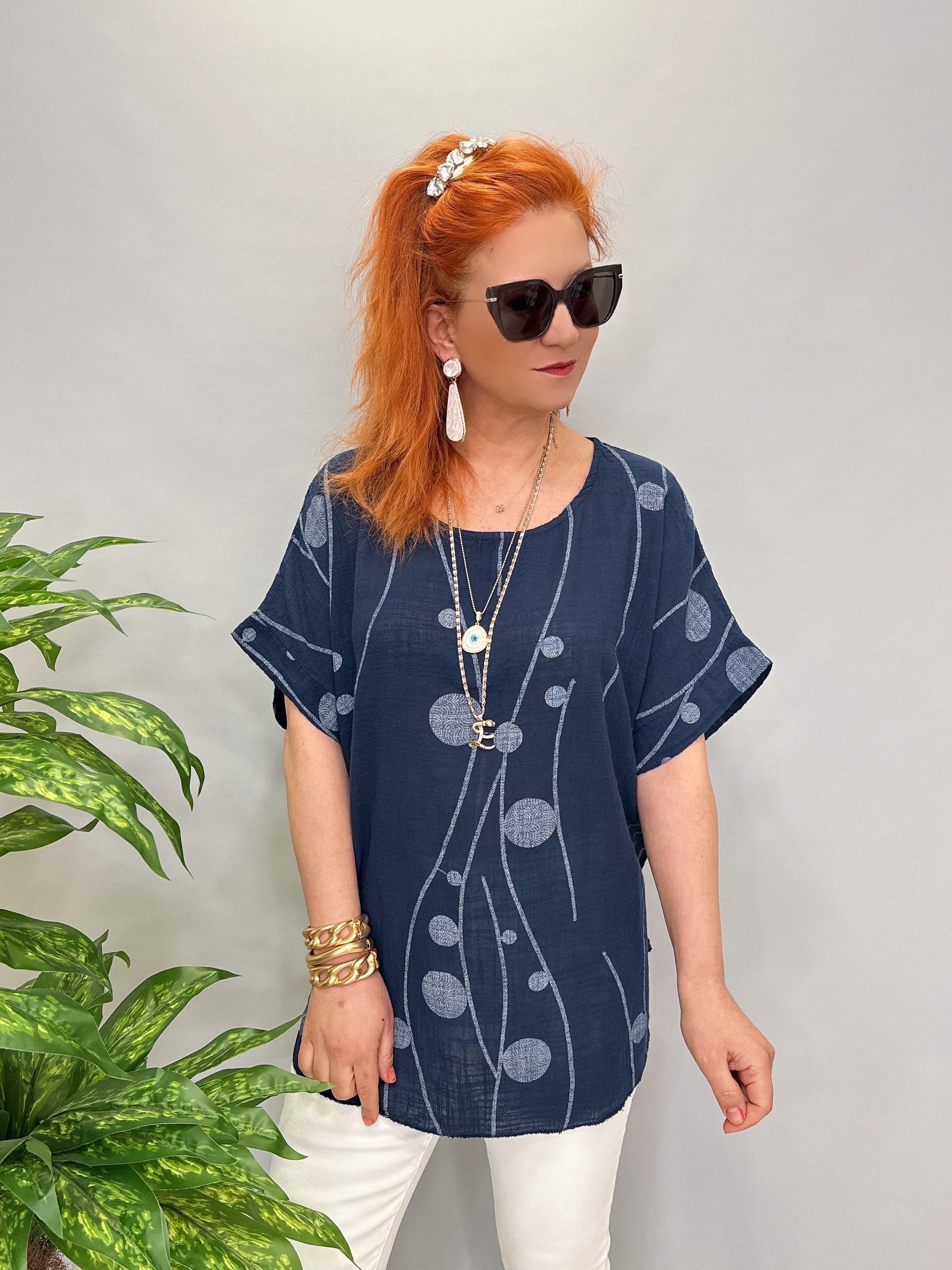 1220 İTALYAN PAMUKLU BLUZ LACİVERT