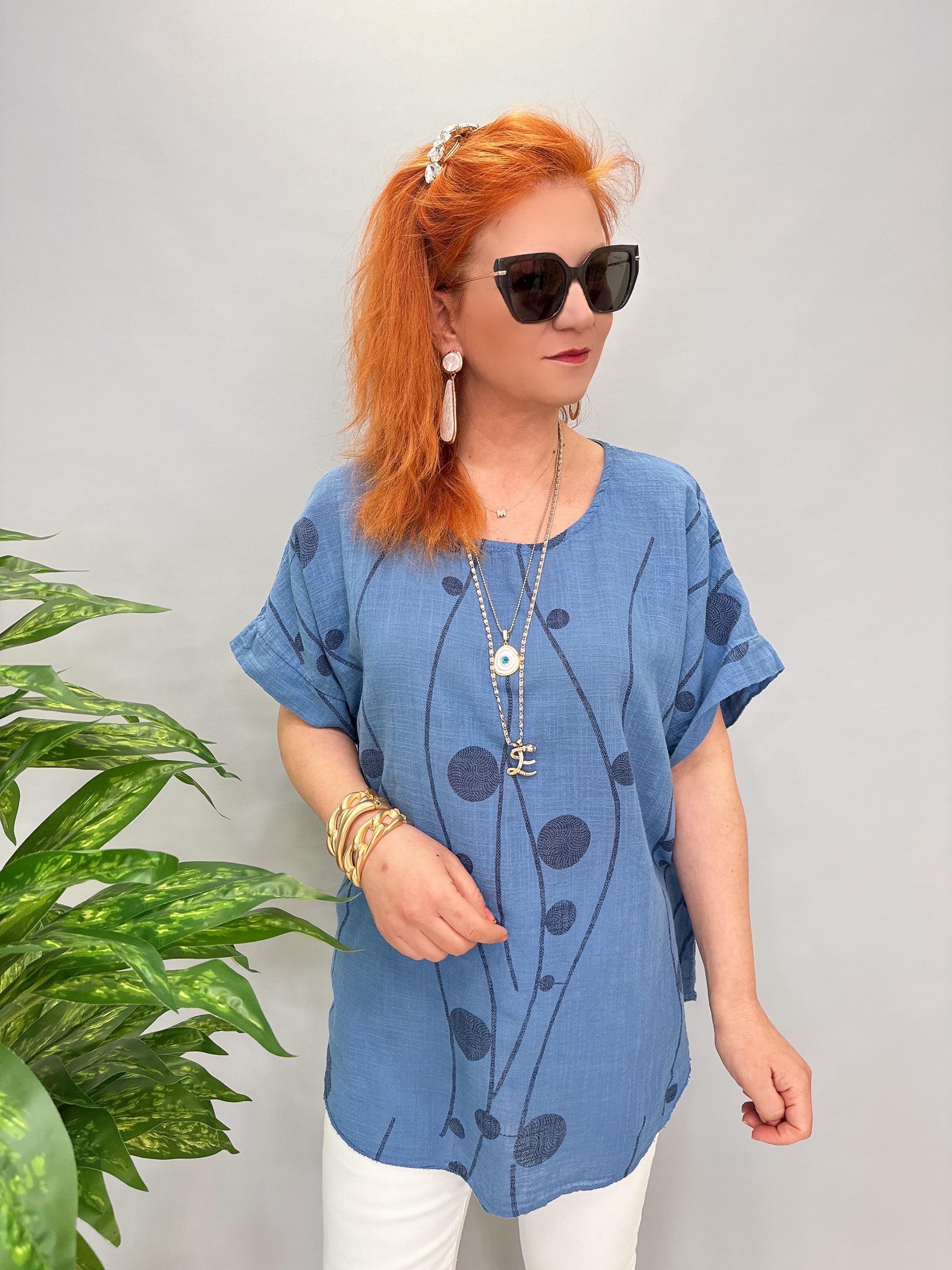 1220 İTALYAN PAMUKLU BLUZ MAVİ