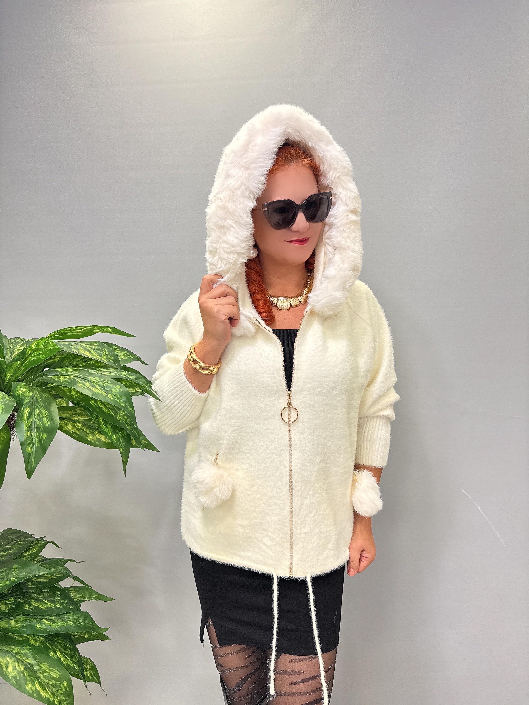 12400 Angora Kürk Ceket Ekru