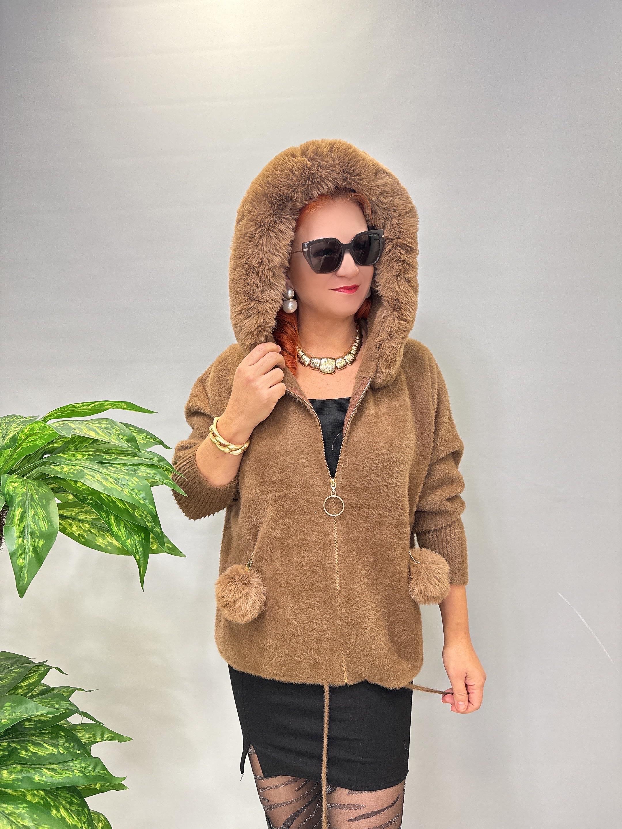 12400 Angora Kürk Ceket Kahve 