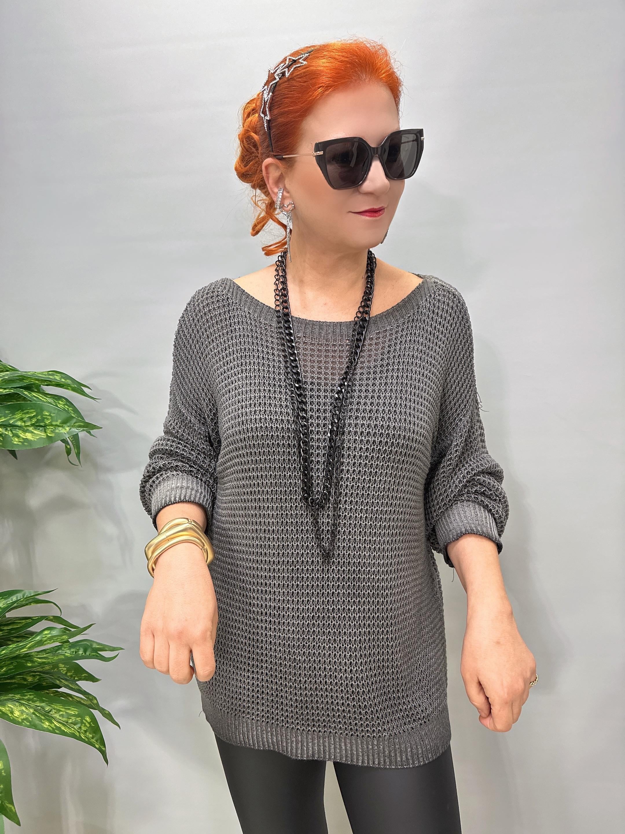 1402 Italyan Kayık Yaka Merserize Bluz Antrasit