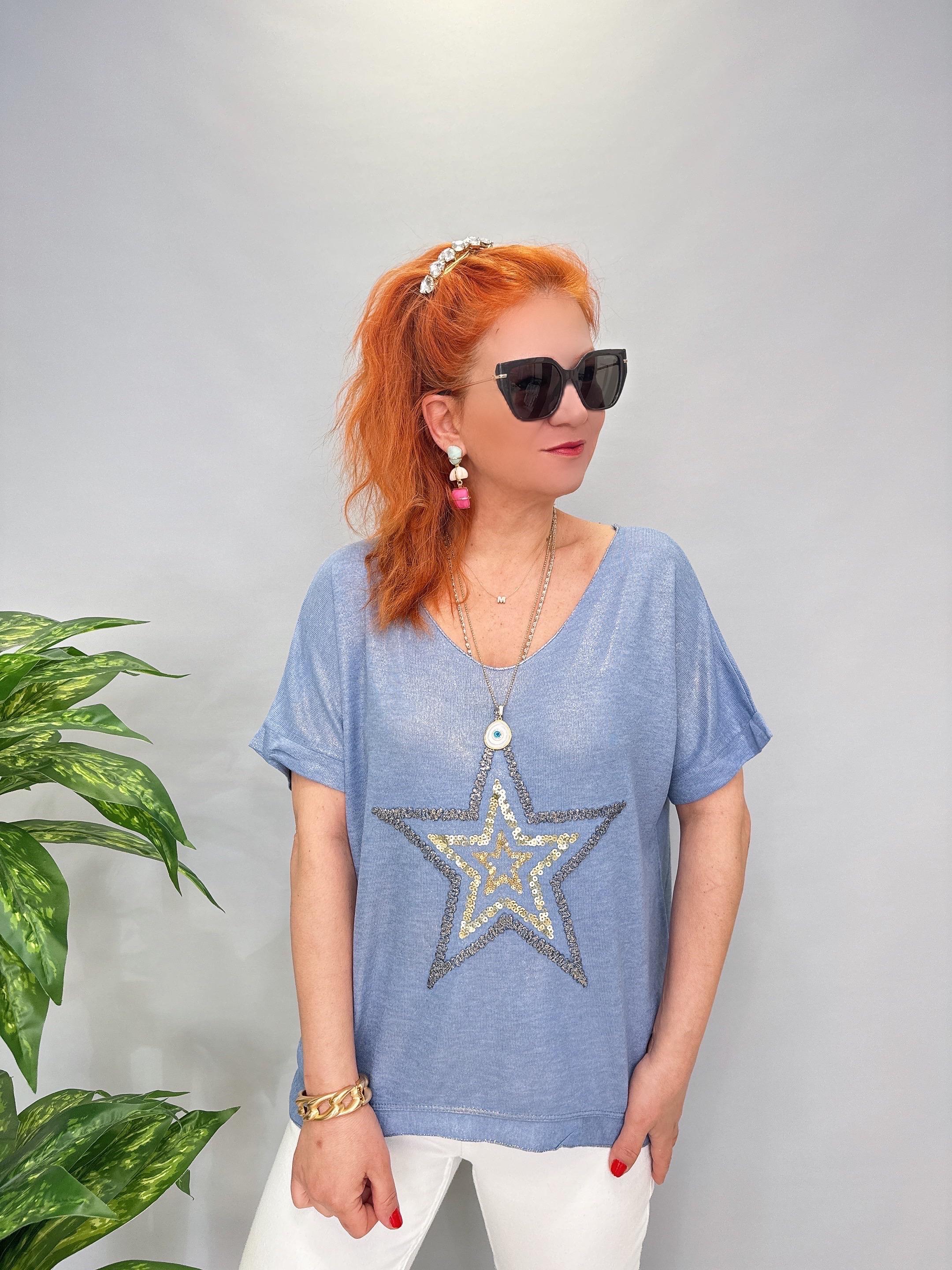 1450 İTALYAN YILDIZ DETAY BLUZ BEBE MAVİ