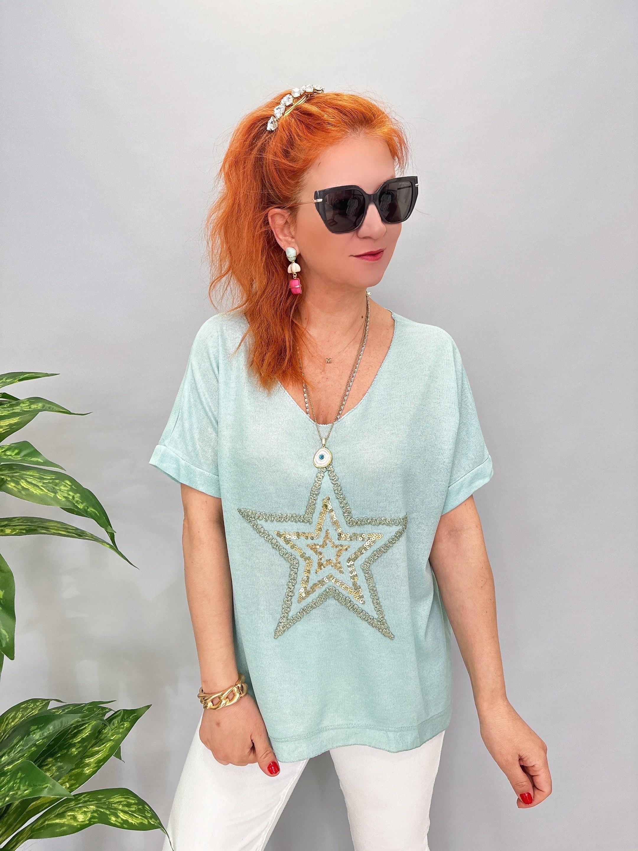 1450 İTALYAN YILDIZ DETAY BLUZ MİNT