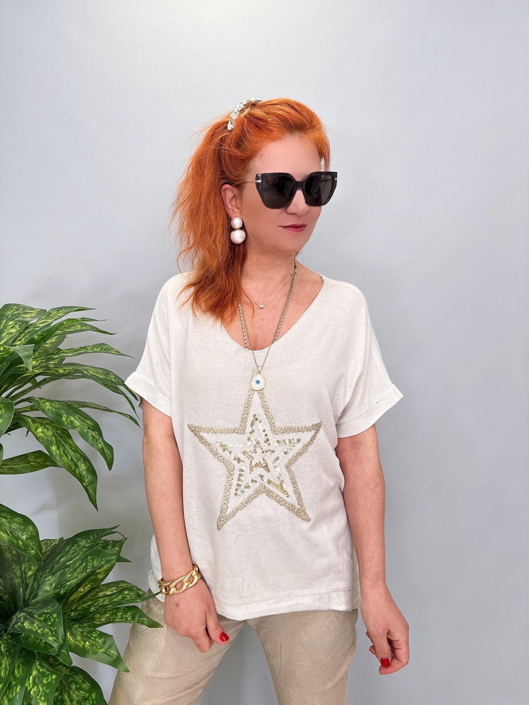 1450 İTALYAN YILDIZ DETAY BLUZ TAŞ