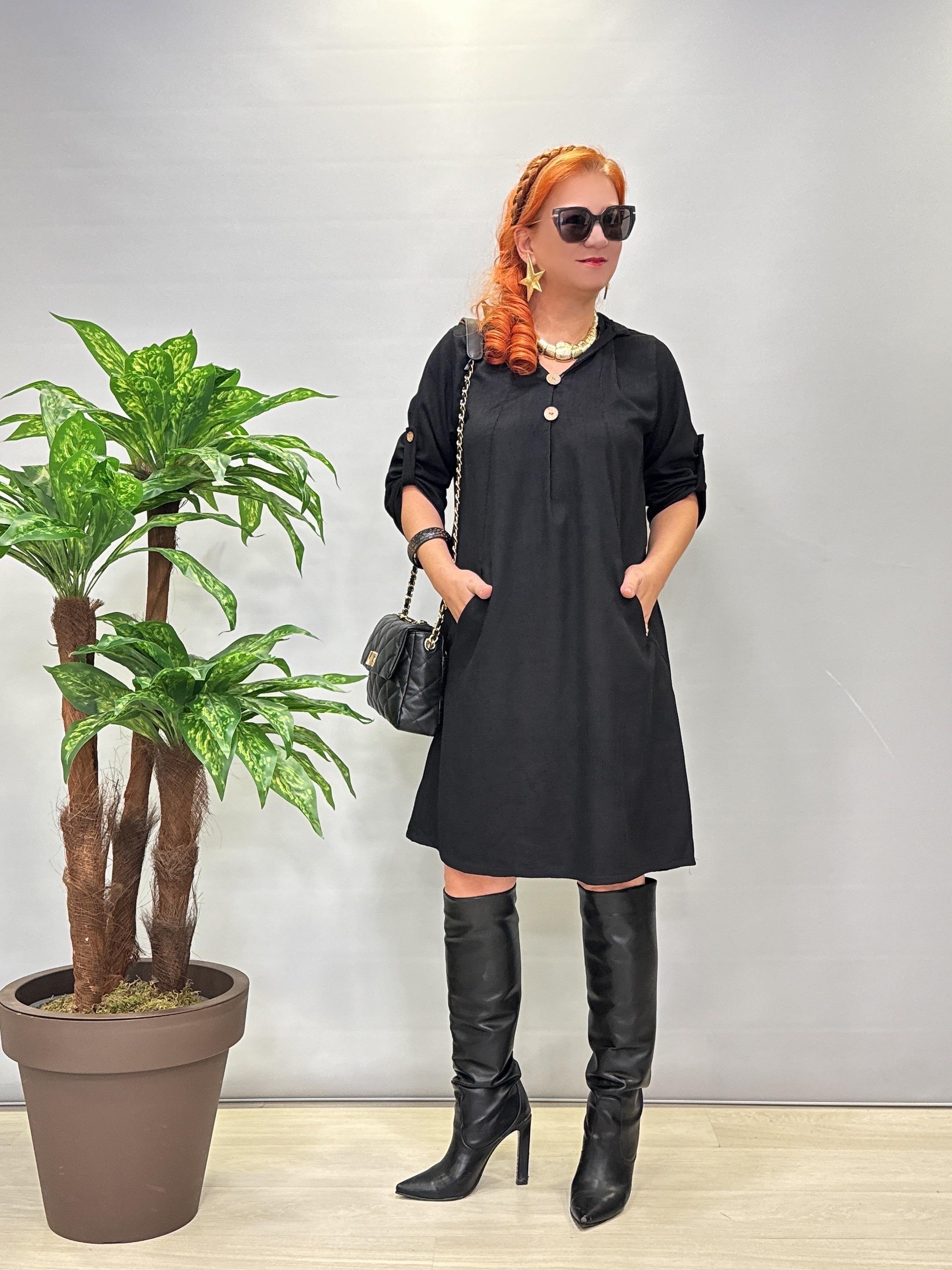 1470 Şönil Kadife Elbise Siyah 