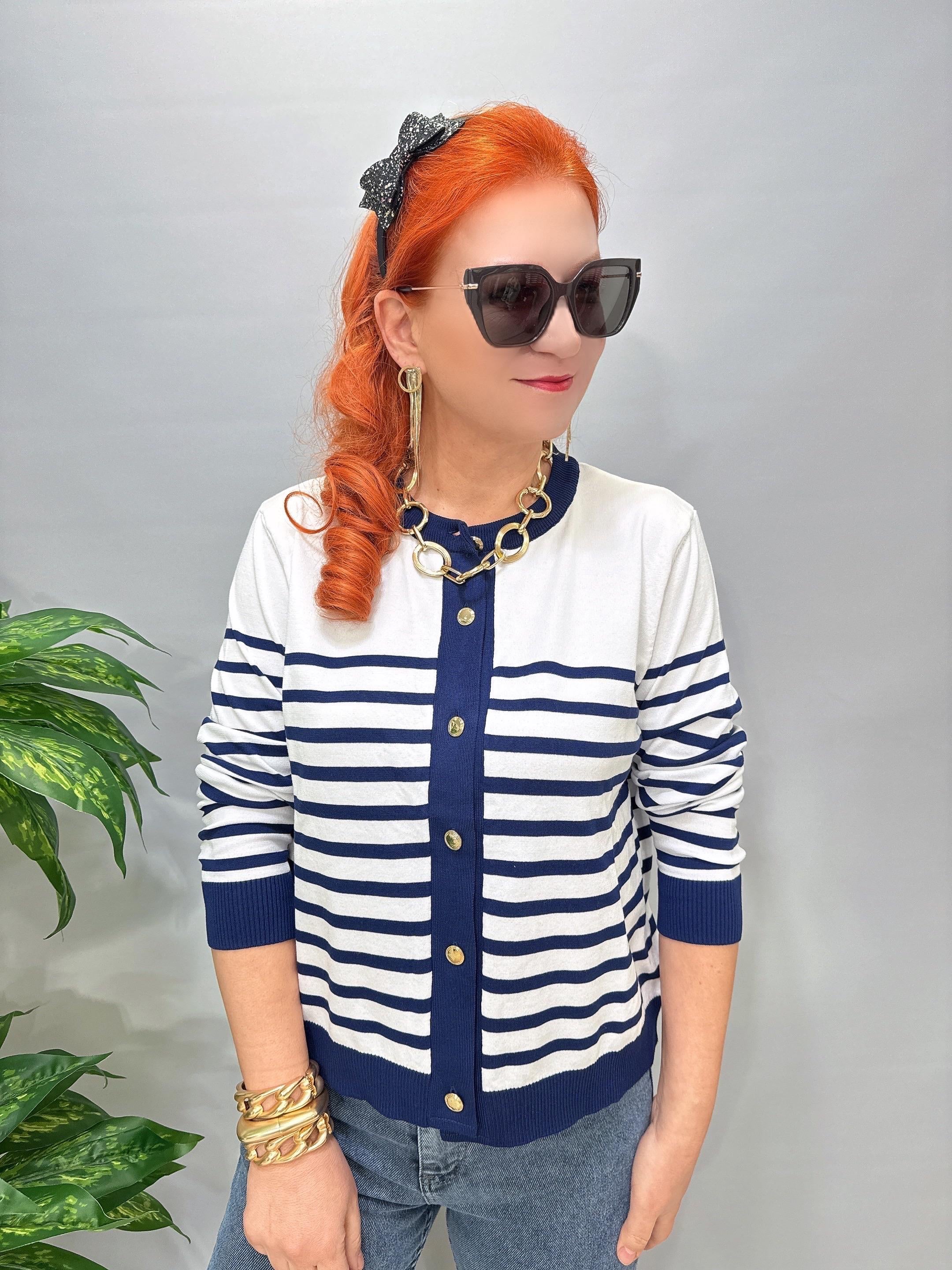 1508 Çizgili Hırka/Bluz Lacivert 