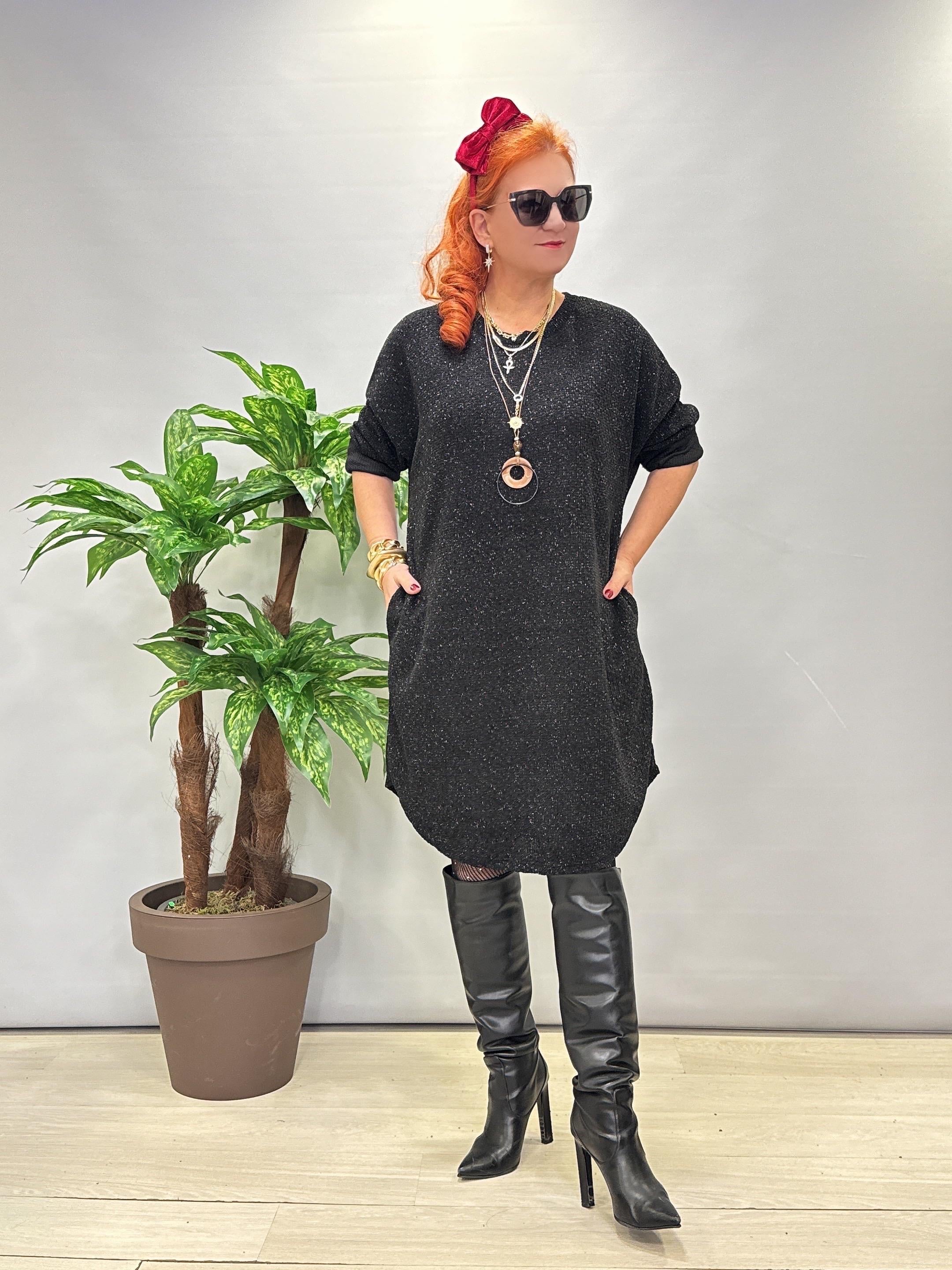 1575 Italyan Şönil Kadife Elbise Siyah