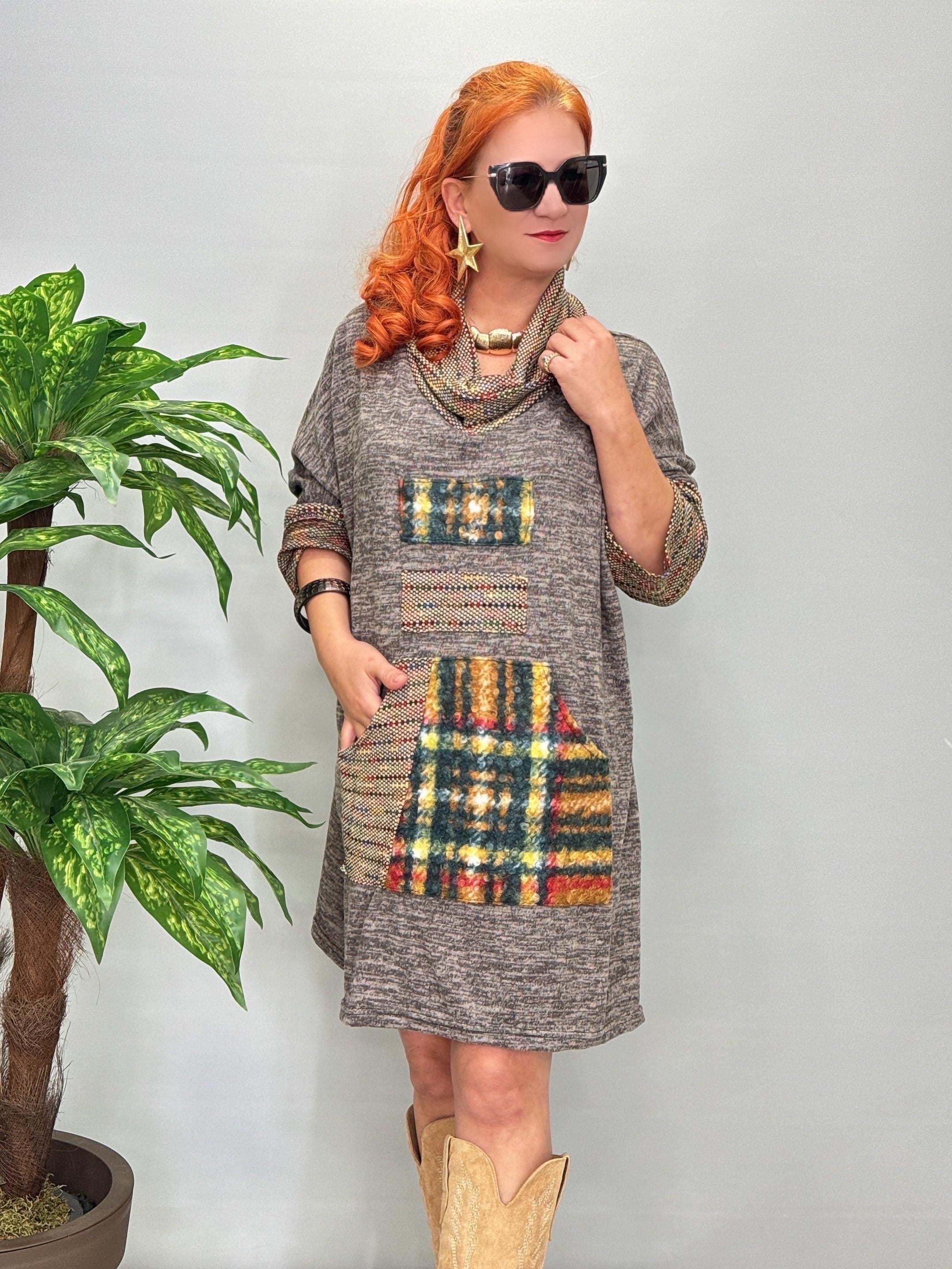 1580 Degaje Yaka Triko Elbise Kahve