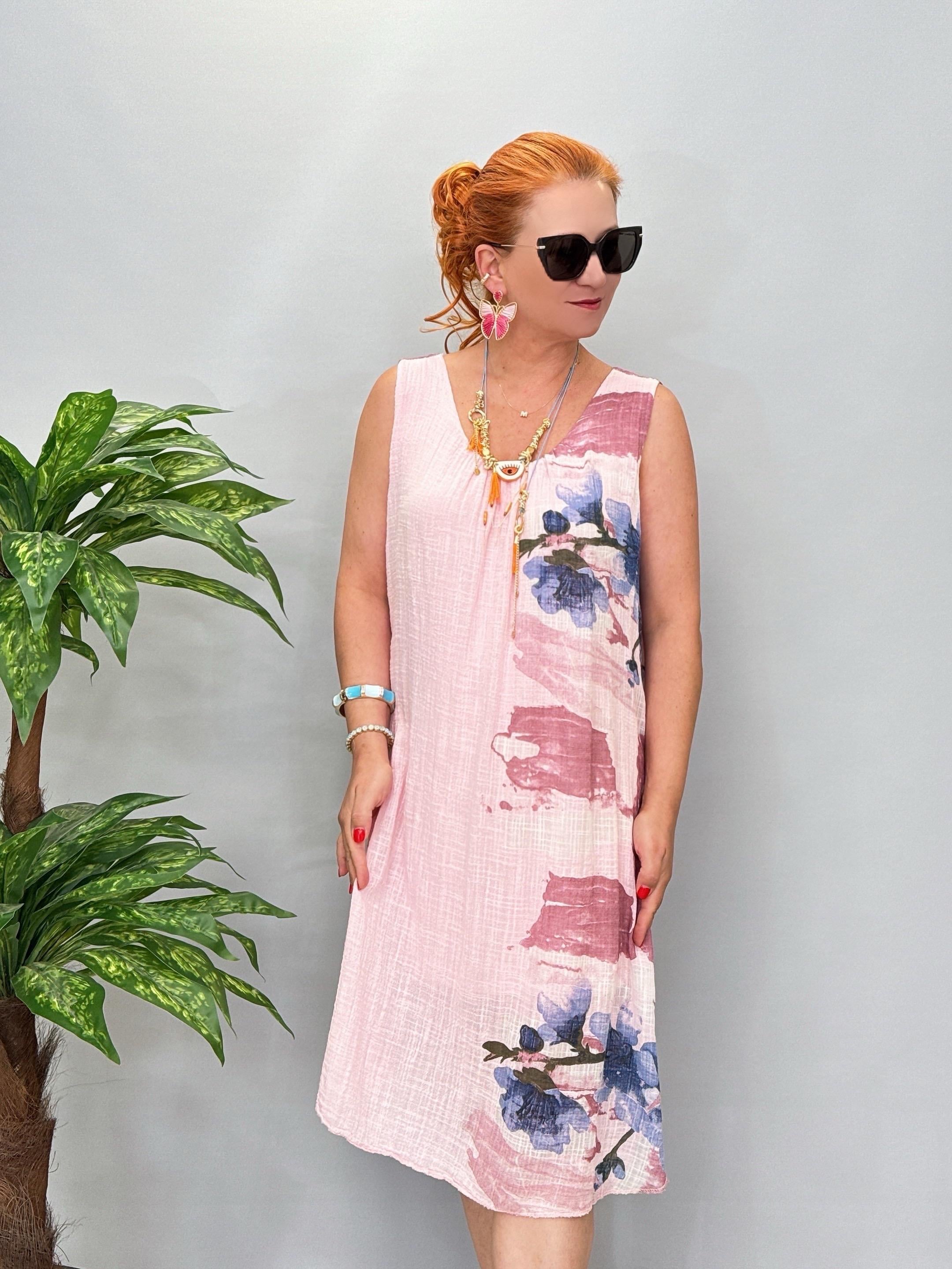 1760 Italyan Pamuklu Elbise Pudra