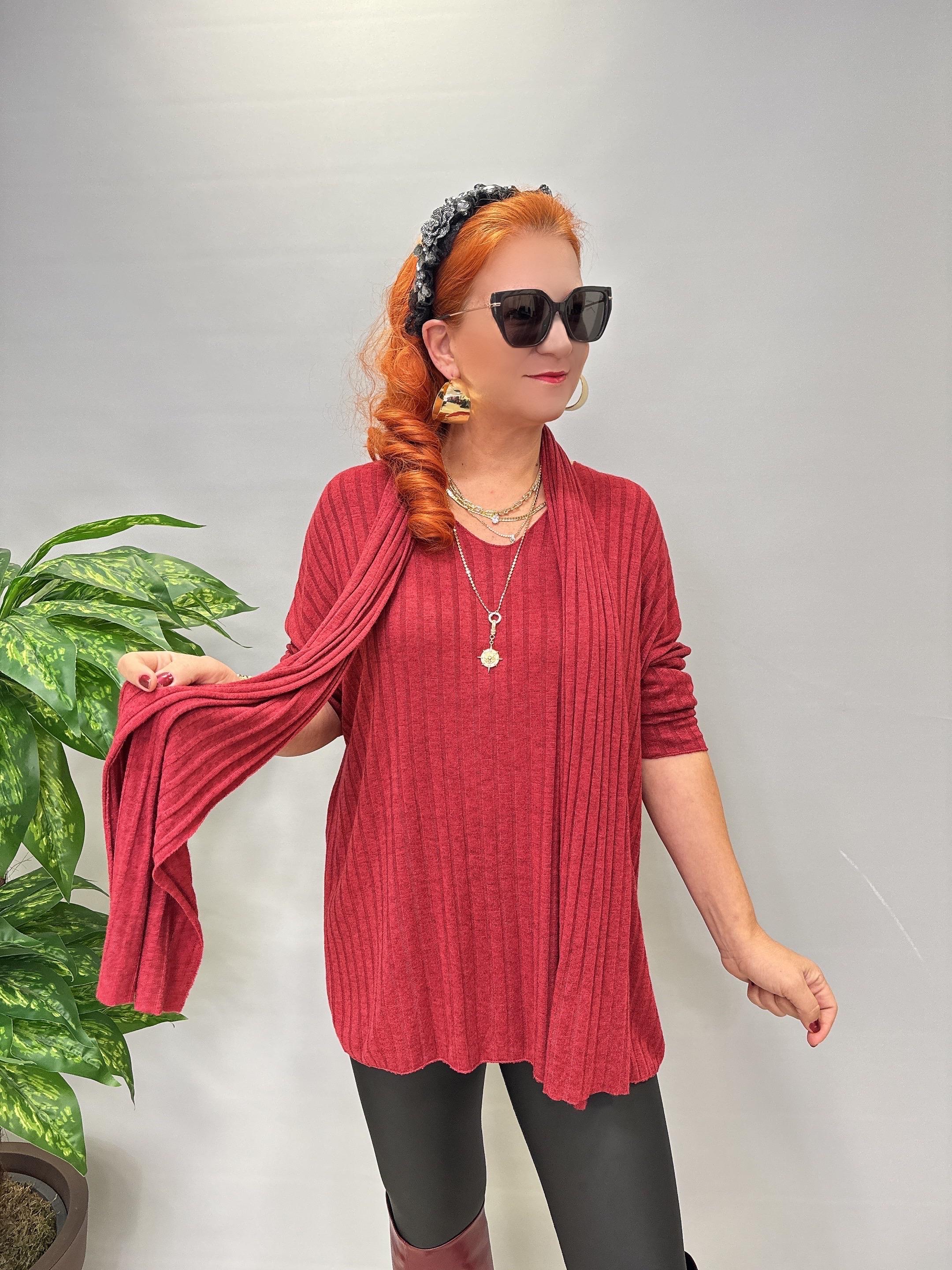 1765 Italyan Fularlı Bluz Bordo