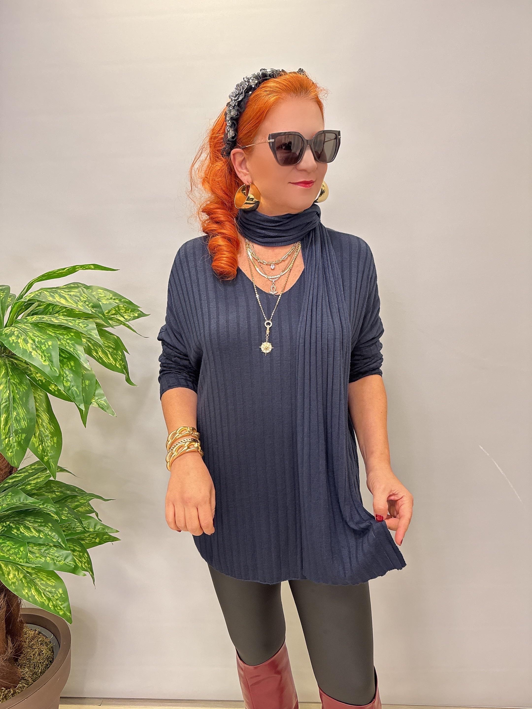 1765 Italyan Fularlı Bluz Lacivert