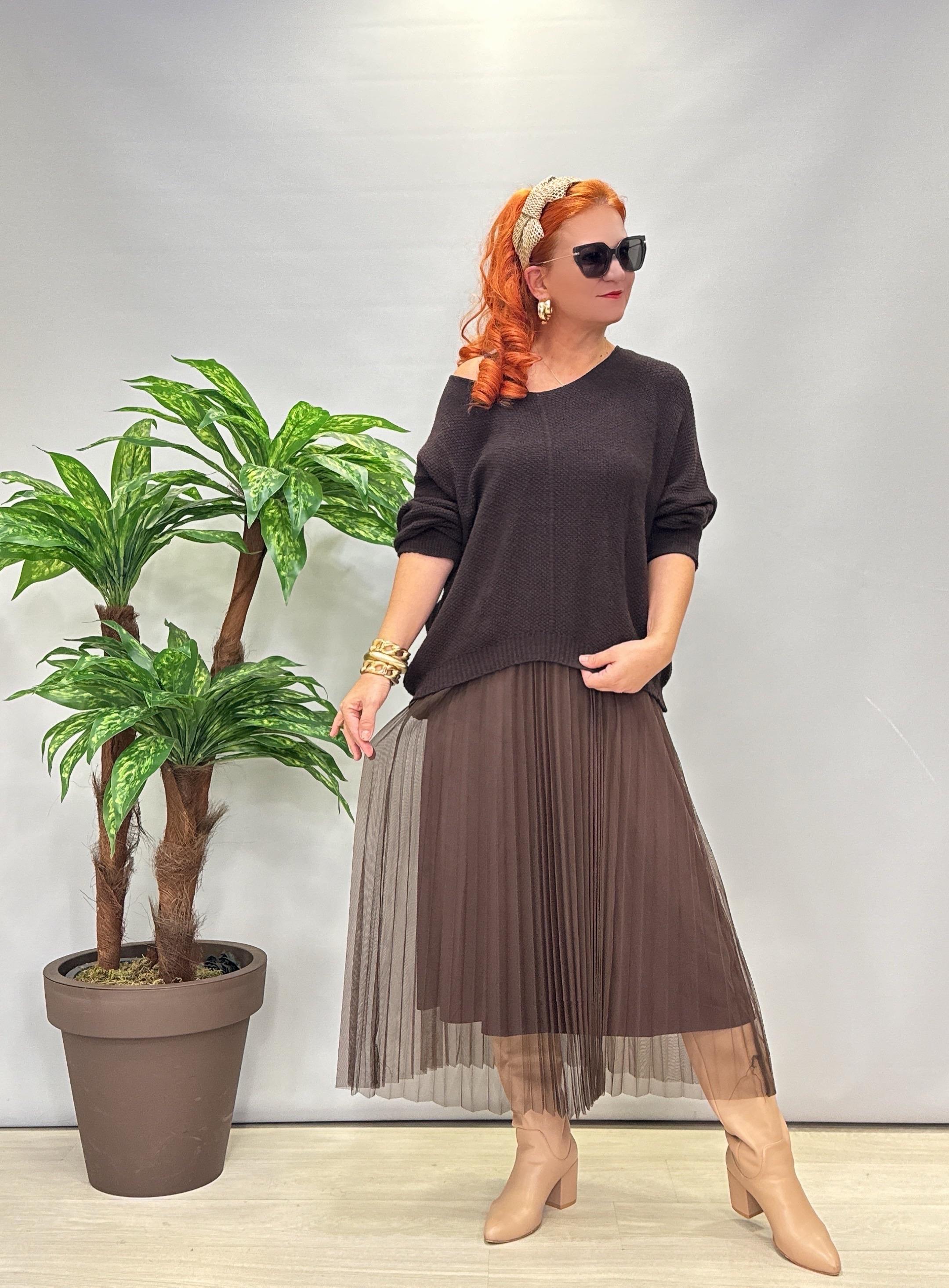 1785 Merserize Trikolu Elbise Acı Kahve