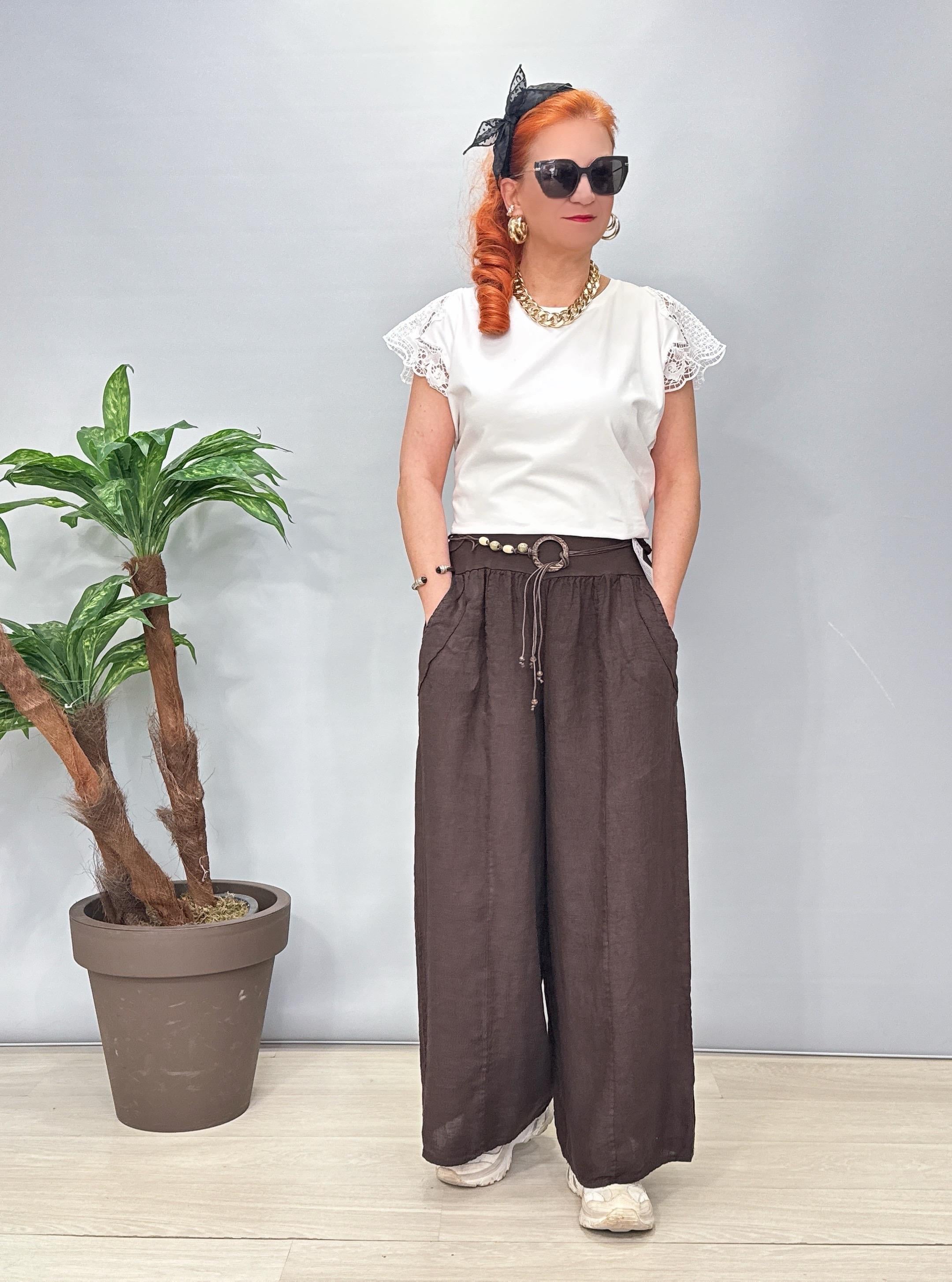 1845 Italyan Ham Keten Pantolon Acı Kahve 