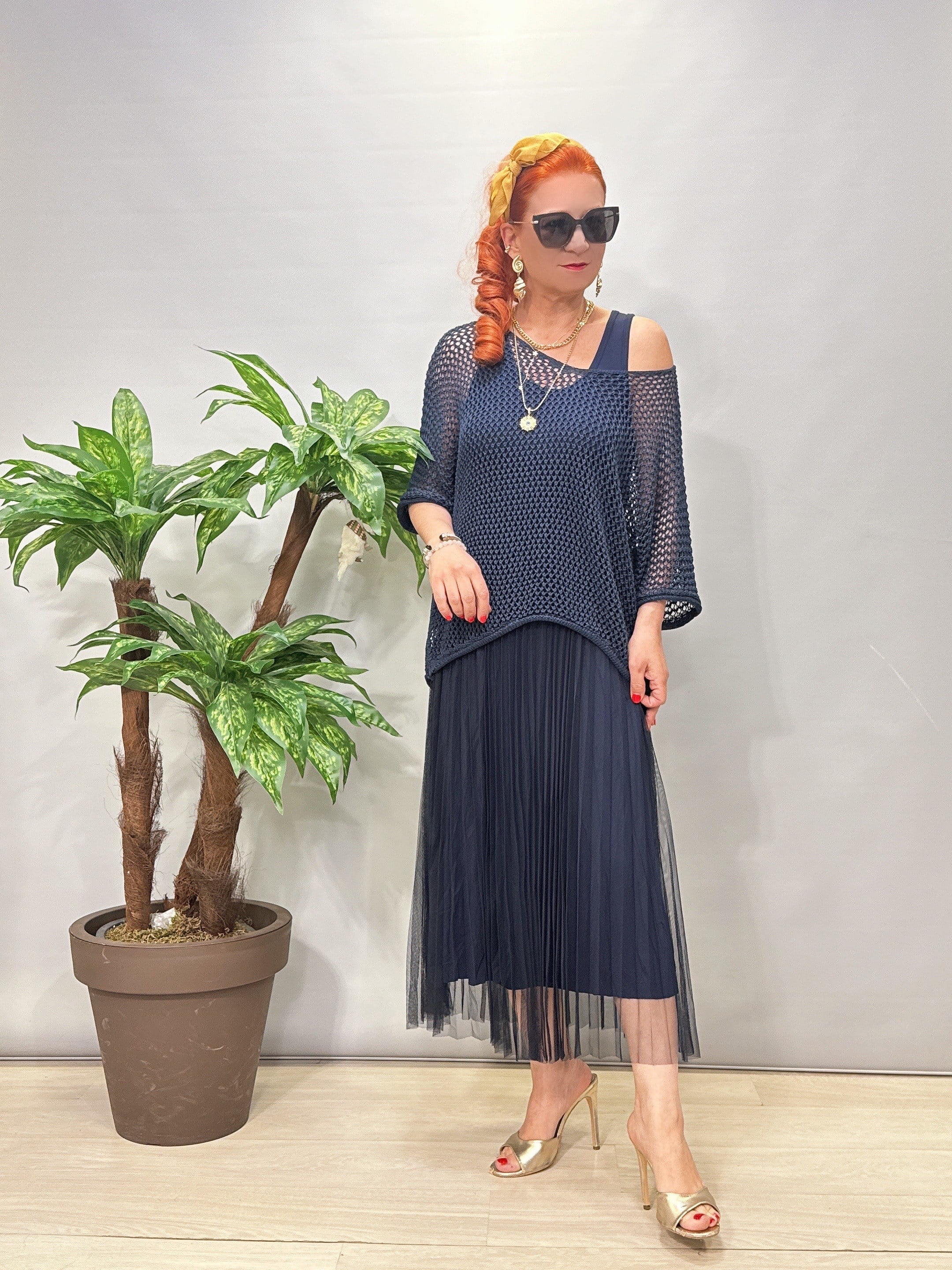 1888 Italyan Merserizeli Elbise Lacivert