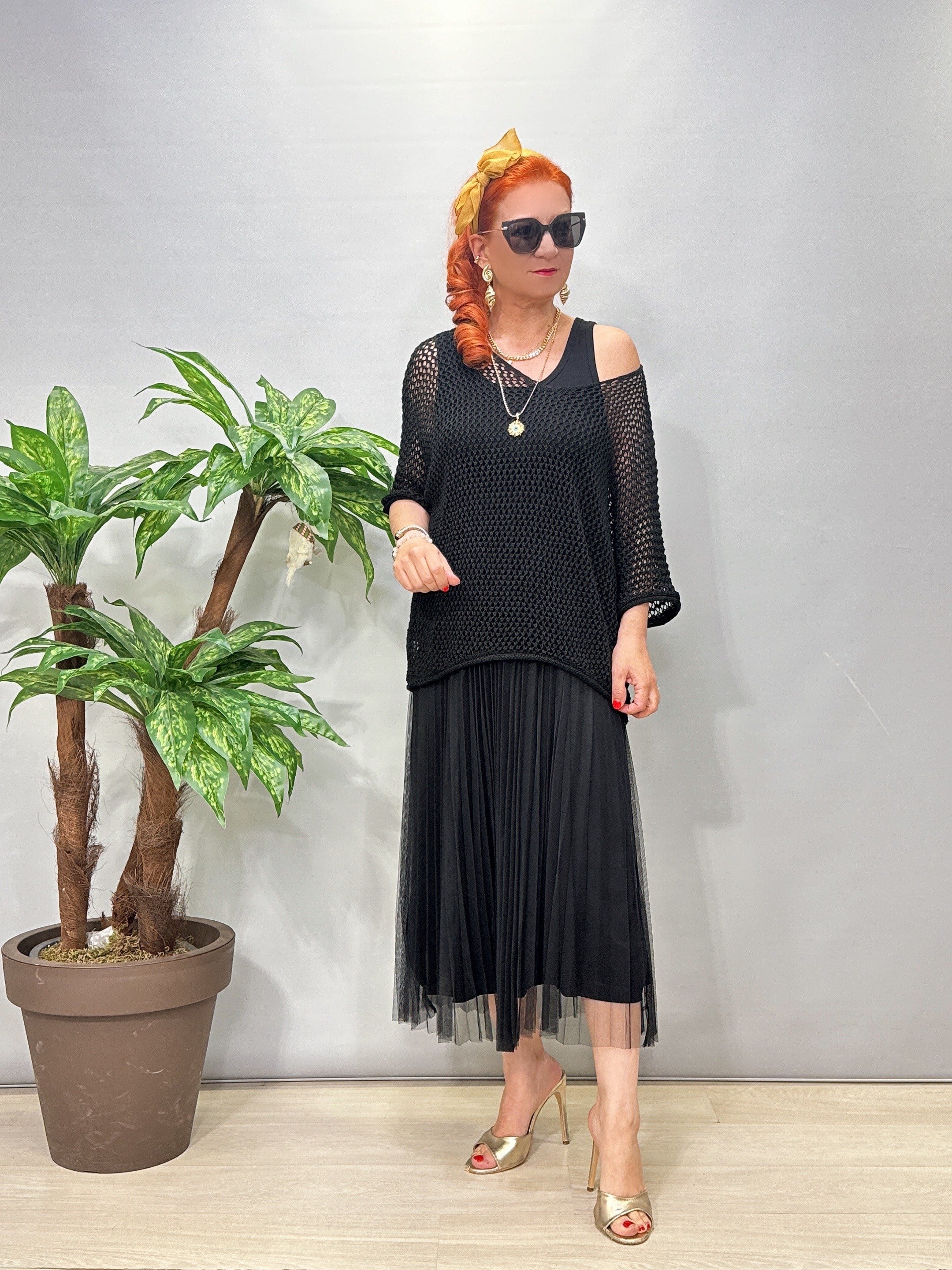 1888 Italyan Merserizeli Elbise Siyah