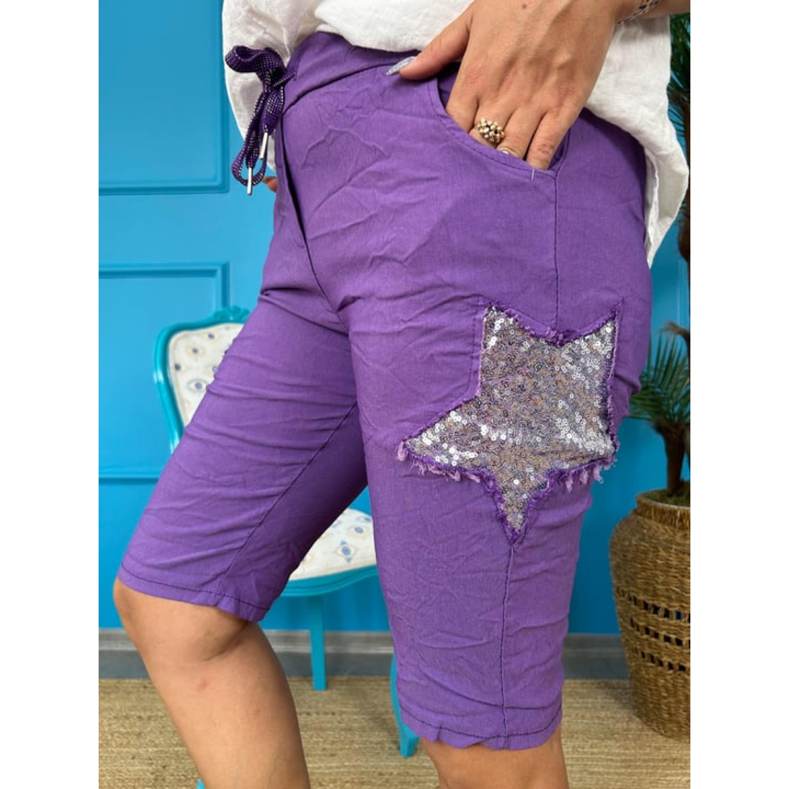 2020 İTALYAN FULL LİKRALI YILDIZ PAYET DETAY ŞORT 42 BEDENE KADAR UYUMLUDUR MOR